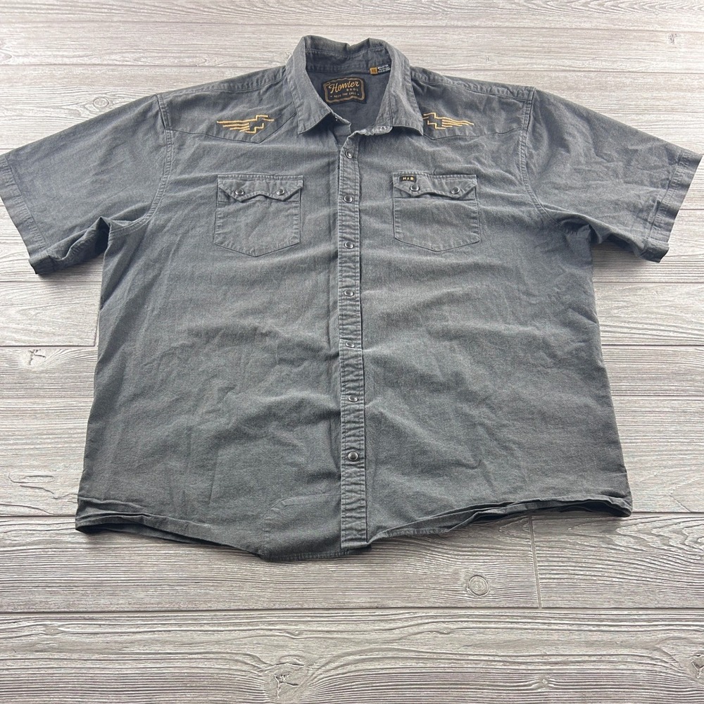 Howler Brothers Gaucho Snapshirt Mens XXL Gray Short Sleeve Western Pearl Snap